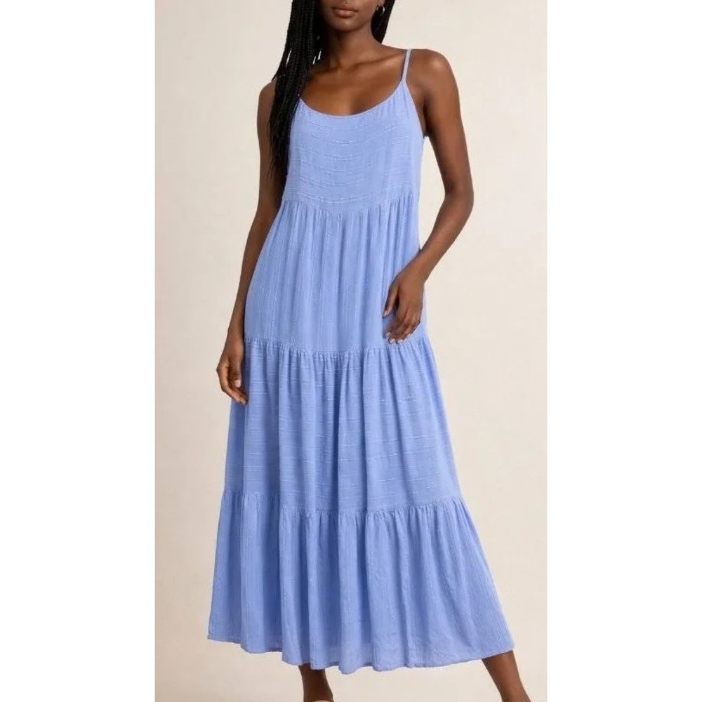 Haute Hippie Style Blue Tiered Maxi Dress Smocked Back Boho Size S 1274703 - Picture 4 of 10